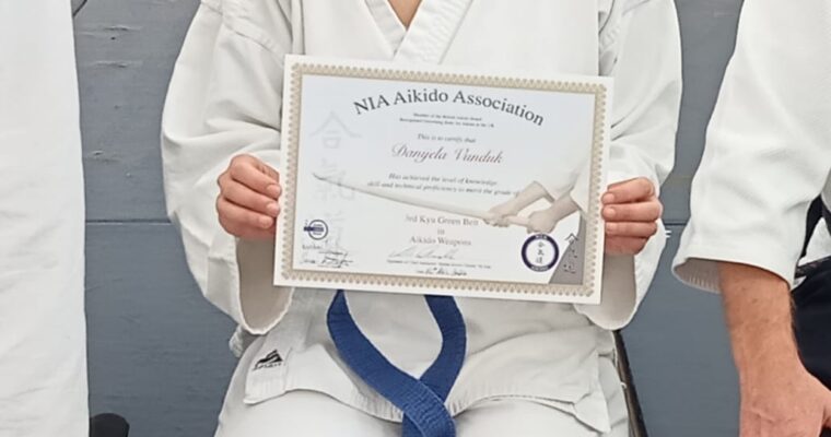 Danijela receives 3rd kyu green Belt in Aikido Weapons