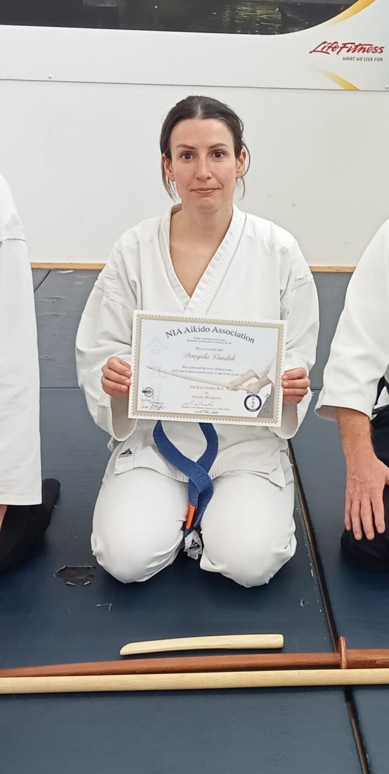 Danijela receives 3rd kyu green Belt in Aikido Weapons - NIA Aikido Club